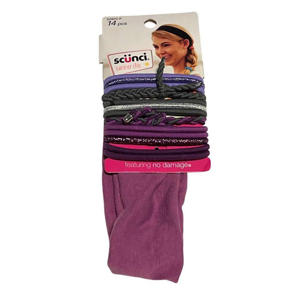 Scunci Summer Chic Elastic Hair Ties‎ Ponytail Holders & Headband 14pc 52922-P